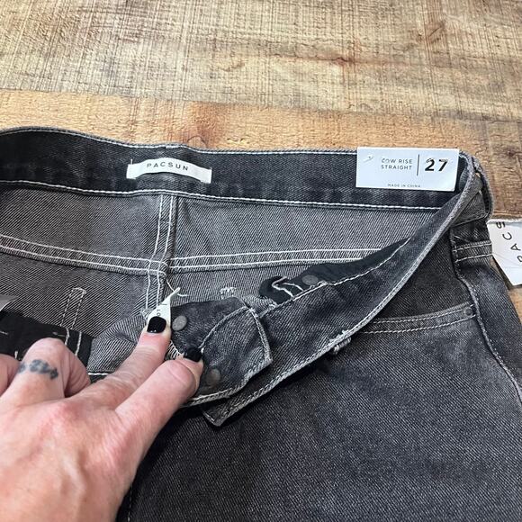 PacSun | NEW Women's Black Denim Button Fly Low Rise Straight Jeans Sz 27 - Picture 4 of 7